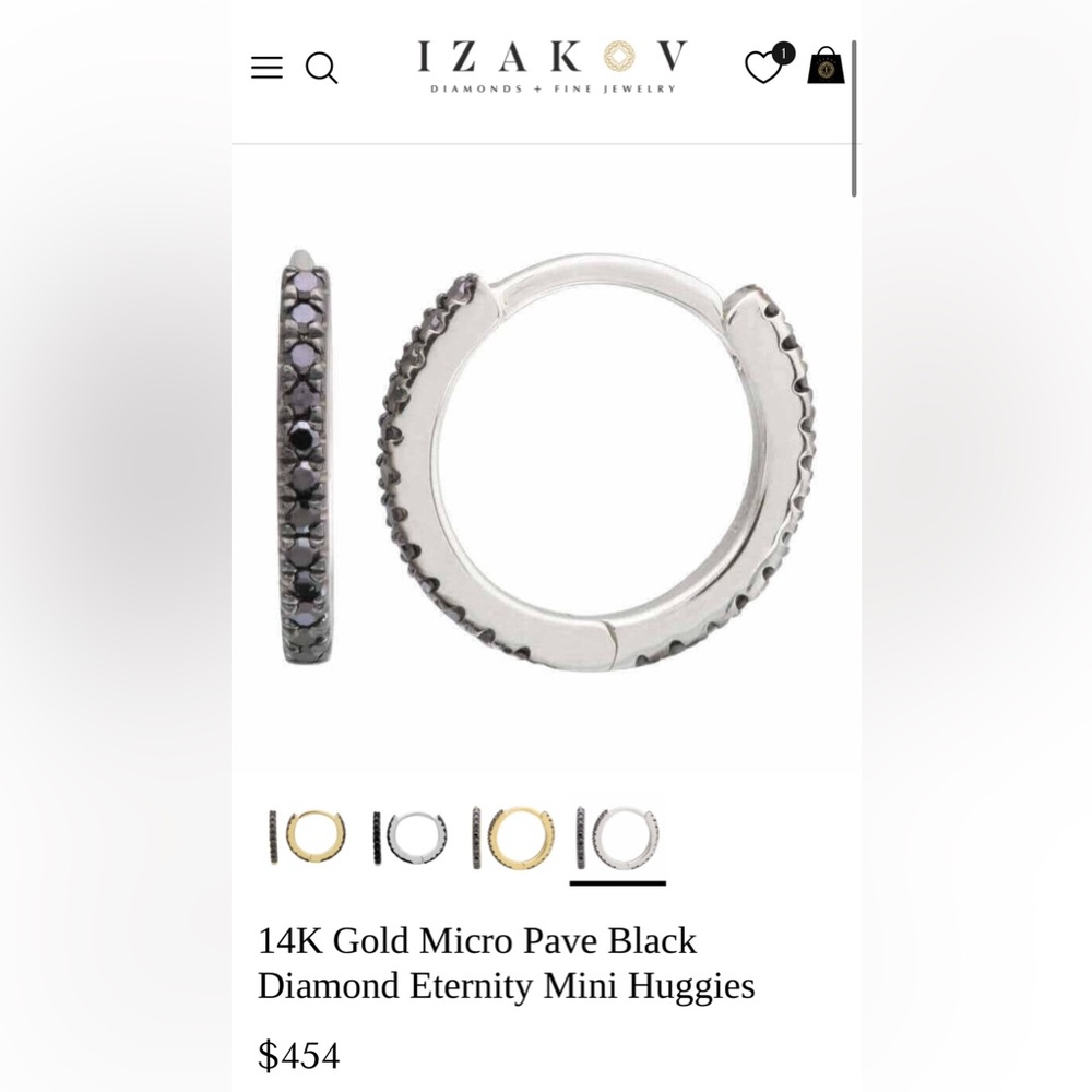 9mm Huggies earrings (black diamonds & 14 karat white solid gold) -pair